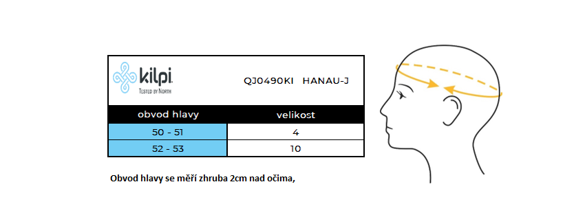 dětská čepice Kilpi Hanau - J - velikostní tabulkja